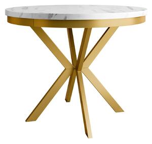 Asztal Oswego 155, 76cm, Fehér márvány, Aranysárga