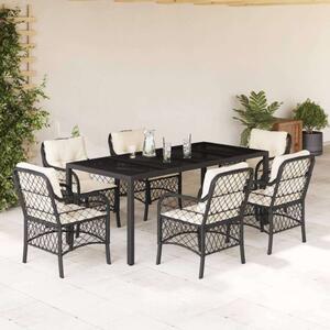 VidaXL Kerti Étkezőgarnitúra - Polyrattan - 7 részes - Fekete