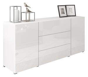 Komód Sarasota 191, Laminált forgácslap, 68x150x39cm, Fényes fehér, Fehér