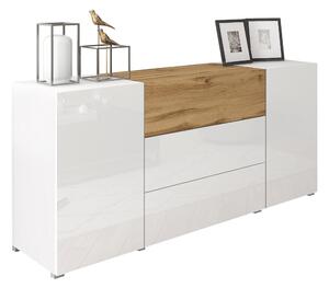 Komód Sarasota 191, Laminált forgácslap, 68x150x39cm, Wotan tölgy, Fehér