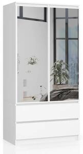 Gardróbszekrény tükörrel + fiókkal - Akord Furniture S90 - fehér