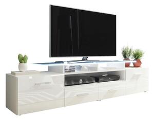 TV-állvány Charlotte 117, Közepes sűrűségű farostlemez, Laminált forgácslap, 38x194x39cm, Fényes fehér, Fehér