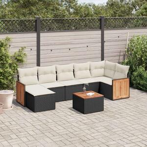 Polyrattan Kerti Ülőgarnitúra - 8 részes - Fekete