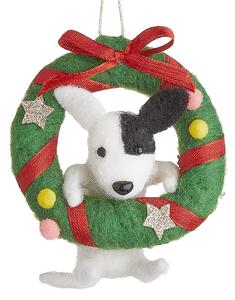 HANG ON filc karácsonyfadísz, kutya adventi koszorúval