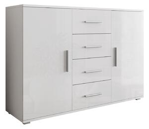 Komód Charlotte 118, Laminált forgácslap, 92x132x38cm, Fényes fehér, Fehér