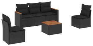 VidaXL Polyrattan Kerti Ülőgarnitúra - 6 részes - Fekete