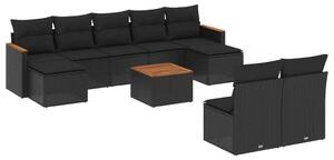 VidaXL Kerti Ülőgarnitúra - 10 részes - Fekete Polyrattan