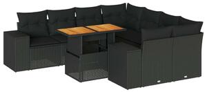 VidaXL Polyrattan Kerti Ülőgarnitúra - 9 részes - Fekete