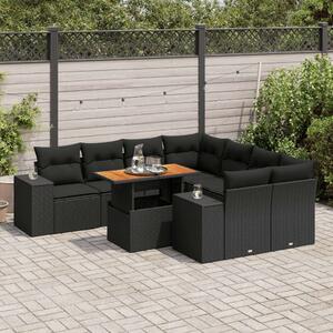 VidaXL Polyrattan Kerti Ülőgarnitúra - 9 részes - Fekete