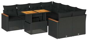 VidaXL Polyrattan Kerti Ülőgarnitúra - 9 részes - Fekete
