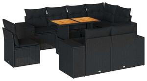 VidaXL Polyrattan Kerti Ülőgarnitúra - 9 részes - Fekete