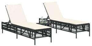 VidaXL Napozóágy Szett - 2 db, Fekete Polyrattan