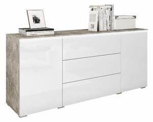Komód Mirfivo 102, Laminált forgácslap, 66x150x40cm, Beton, Fényes fehér