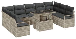 10 Darabos Kerti Kanapészett Párnákkal Világosszürke Poli Rattan, 2-Fős Kerti Kanapé Párnákkal Szürke Poli Rattan