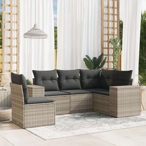 VidaXL Polyrattan Kerti Ülőgarnitúra - 5 részes, Világosszürke
