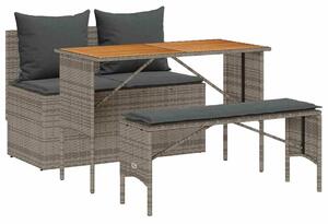 VidaXL 3 részes szürke polyrattan kerti étkezőgarnitúra párnával