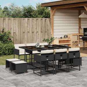 VidaXL Polyrattan Kerti Étkezőgarnitúra - 11 részes - Fekete