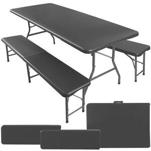 Gardlov Összecsukható kerti sörpad szett asztal 180cm + 2 pad - fekete 17966