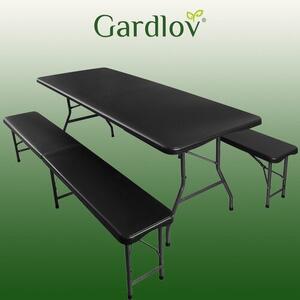 Gardlov Összecsukható kerti sörpad szett asztal 180cm + 2 pad - fekete 17966