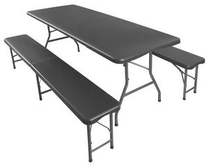 Gardlov Összecsukható kerti sörpad szett asztal 180cm + 2 pad - fekete 17966