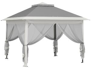 Outsunny Összecsukható Pavilon Szúnyoghálóval, Dupla Tetőponyvás Baldachin, Állítható Magasságú, Szállítótáskával, 330x330x288 cm, Bézs