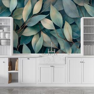 Fotótapéta Eukaliptusz levelek, akvarell stílusú rajz, virágos minta,, Természet fotótapéta, Fotótapéta természet levelek, w02931 : Uwalls.hu