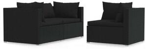 VidaXL Polyrattan Kerti Ülőgarnitúra - 3 részes - Fekete