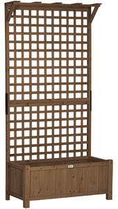 Outsunny Kerti Virágláda Spalierrel Kúszónövényekhez Fenyőfából, 90x45x183 cm, Sötétbarna