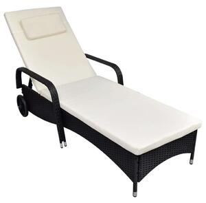 VidaXL Napozóágy - Fekete Polyrattan - 198cm