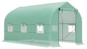 Outsunny UV-álló alagút üvegház 6 hálós ablakkal és gördíthető bejárattal, fém és PE, 4x2x2 m, zöld
