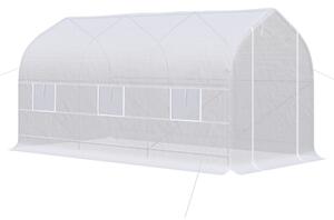 Outsunny UV-álló Alagút Üvegház 6 Hálós Ablakkal és Feltekerhető Bejárattal, Fém és PE, 4x2x2 m, Fehér