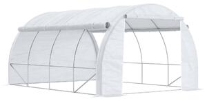 Outsunny Tunnel Üvegház Gördíthető Ajtóval, Oldalpanelekkel és 8 Ablakkal, Horganyzott Acél és PE, 3,97x3x2 m, Fehér