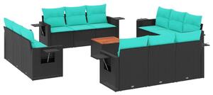 VidaXL 13 db fekete polyrattan kerti kanapégarnitúra párnákkal