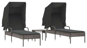 VidaXL Napozóágy Szett - 2 db - Szürke Polyrattan