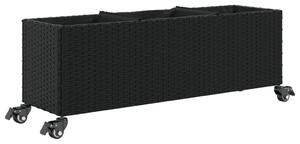 Fekete polyrattan növénytartó kerékkel/3 cseréppel 107x32x38 cm