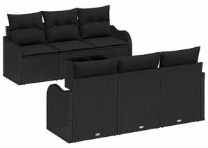 VidaXL Kerti Kanapé Szett 7 pcs Fekete Poli Rattan és Acél és Üveg
