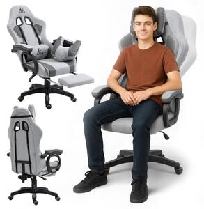 DIÁK forgó gamer szék, lábtartóval és masszázspárnával, szürke KO23SZ