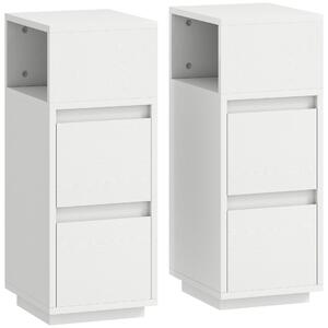 HOMCOM Set de 2 noptiere cu 2 sertare și raft deschis, moderne și compacte, 25x30x65 cm, alb