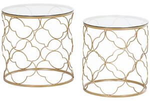 HOMCOM Set de 2 Masute pentru Salon care se pot Stivui Art Deco, Masute de Cafea din Metal cu Blat din Sticla Securizata, Auriu