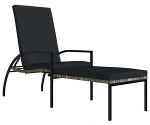 Polyrattan Napozóágy Lábtartóval - Szürke - 195x60x60 cm