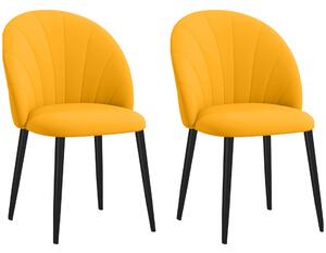 HOMCOM Set 2 Scaune de Luat Masa cu Design Nordic din Metal și Material cu Aspect de Catifea, Galben și Negru, 52x54x79 cm