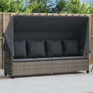 VidaXL szürke polyrattan napozóágy tetővel és párnával