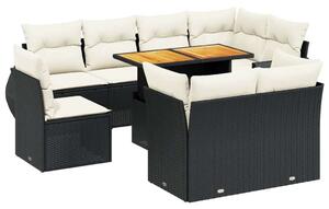 VidaXL Polyrattan Kerti Ülőgarnitúra - 9 részes - Fekete