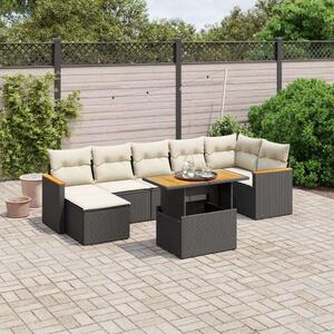 Polyrattan Kerti Ülőgarnitúra - 8 részes - Fekete