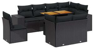 VidaXL Polyrattan Kerti Ülőgarnitúra - 9 részes - Fekete