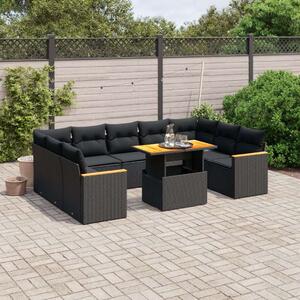 VidaXL Polyrattan Kerti Ülőgarnitúra - 11 részes - Fekete