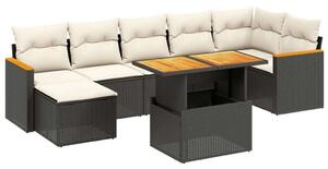 Polyrattan Kerti Ülőgarnitúra - 8 részes - Fekete