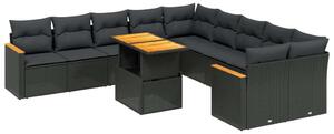 VidaXL Polyrattan Kerti Ülőgarnitúra - 11 részes - Fekete