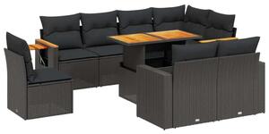 VidaXL Polyrattan Kerti Ülőgarnitúra - 9 részes - Fekete