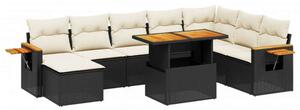 Polyrattan Kerti Ülőgarnitúra - 8 részes - Fekete
